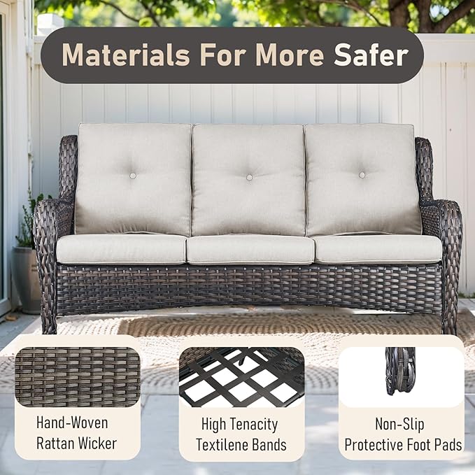 Wicker Outdoor Conversation Se with 50,000 BTU Gas Propane Fire Pit Tablet-6 Pieces Outdoor Wicker High Back Couch Patio Furniture for Deck Poolside Backyard