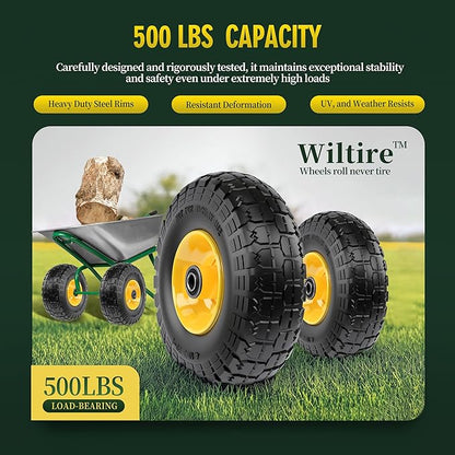 (2 Pack) 4.10/3.50-4 Flat Free Tire and Wheel 10-Inch Solid Wheel Replacement with 5/8 Bearings,2.2" Offset Hub -Compatible with Hand Truck,Wheelbarrow(Yellow)