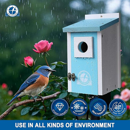 Bird Houses for Outside, Ice Blue Bird House, Bluebird Houses for Outside, Garden Decoration Birdhouses for Outdoors, Bluebird Finch Swallow Wren Chickadee