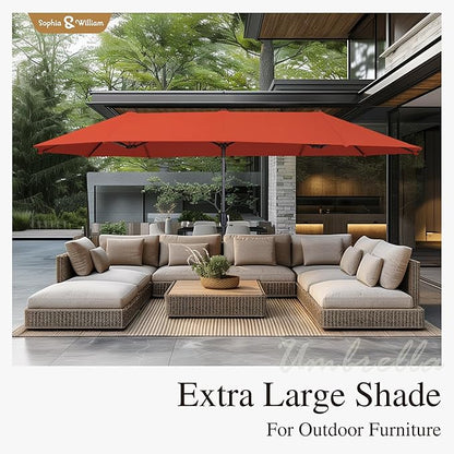 Sophia & William Patio Set with Umbrella 8 Pieces Outdoor Dining Set for 6 with 13ft Large Patio Umbrella Red, 6 x Grey Swivel Patio Chairs with 59" Dining Table for Lawn Garden
