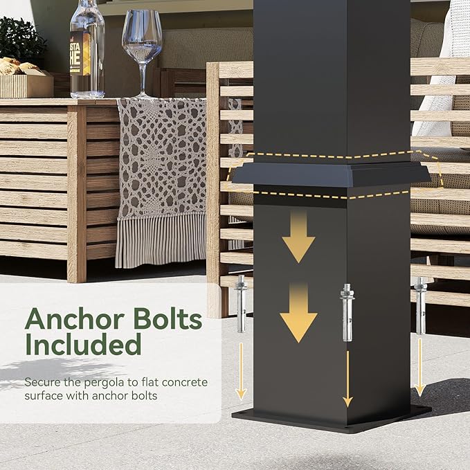 Aoxun Louvered Pergola 10' x 10' 96S Outdoor Metal Pergola with Adjustable Top for Decks, Gardens and Backyards, Easy Assembly via Structural Patent, Gray