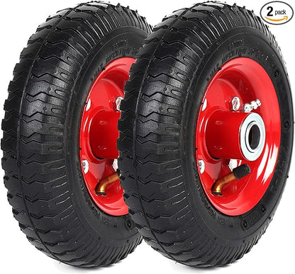 AR-PRO (2-Pack) 2.80/2.50-4" Tire and Wheel Set - 8 Inch Wheelbarrow Tire and Wheel Replacement with 3/4" Bearings and 3" Centered Hub - Extra Adapter kit includes 1/2" Bearings