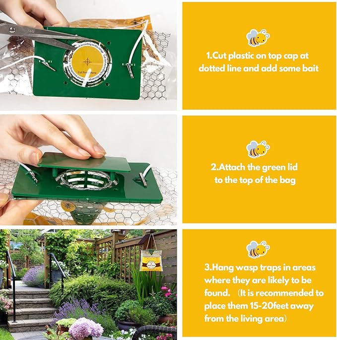 6 Pack Disposable Wasp Traps Outdoor Hanging Yellow Jacket Trap Carpenter Bee Traps for Outside Wasp Catcher Hornet Trap Bee Killer Fly Trap Bag for Bees, Bug