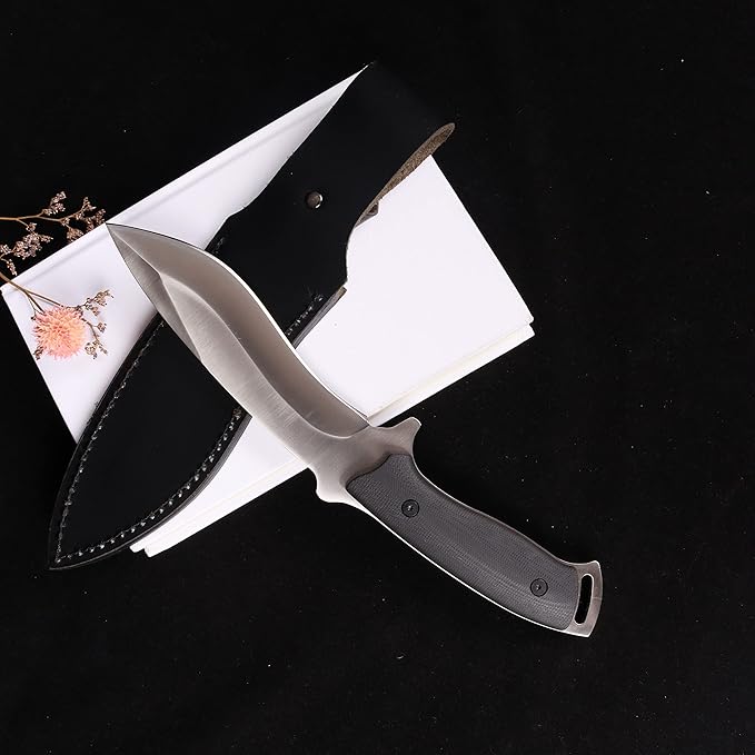 MASALONG kni227 dog leg straight fxied blade Bowie full tang Hunting Knife with Leather Sheath for Camping, Hiking, Survival