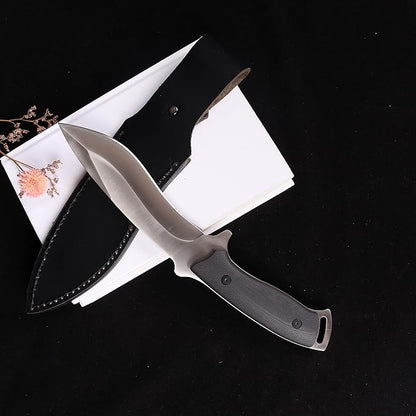 MASALONG kni227 dog leg straight fxied blade Bowie full tang Hunting Knife with Leather Sheath for Camping, Hiking, Survival