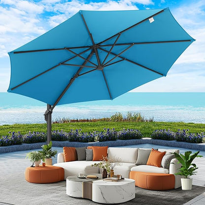 Hotime 10ft Patio Umbrella Outdoor Patio Windproof and Height adjustable, Heavy Duty Aluminum Round Offset Patio Umbrella Cantilever Pool Umbrella with 360°Rotation for Garden Deck Pool, Light Blue