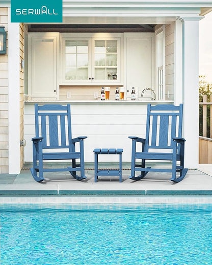 SERWALL Oversized Rocking Chair Set of 2 Outdoor, HDPE Outdoor Rocking Chair Set of 2, Blue