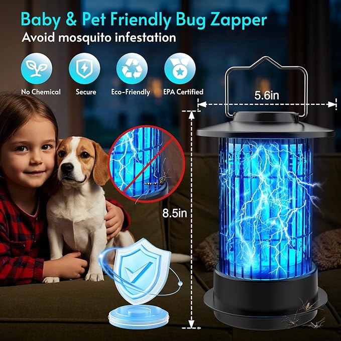 Bug Zapper - Bug Zapper Outdoor & Indoor Fly Zapper 4200V 4.92Ft Cord Mosquito Zapper Outdoor Mosquito Killer Fly Traps Insect Killer for Backyard Patio Home Camping, Plug-in