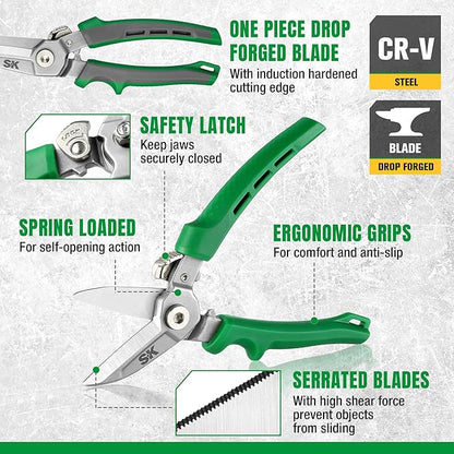 SK 7" Heavy Duty Scissors, All Purpose Shears, Drop Forged CR-V Blades with Safety Lock, Comfortable Grips