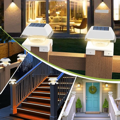 INDARUN Solar Outdoor Post Cap Lights with Cool White & Warm White, 120Lumen, 4x4 Post Solar Lights Fit Fence Deck Posts Caps - 4x4 5x5 6x6 Wood Posts/4x4 Vinyl Posts, for Porch, Patio, Yard Decor