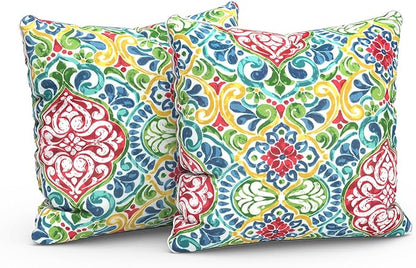LVTXIII Set of 2 Patio Throw Pillows Waterproof 20"x20" Fade Resistant Outdoor Throw Pillows with Inserts, Fluffy Decorative Garden Toss Pillow Cushions for Home Patio Coach Sofa Use, Damask Red