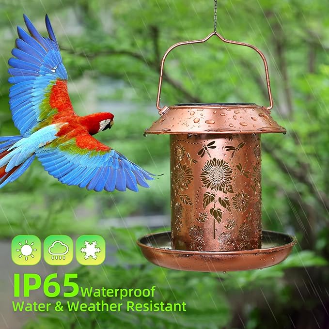 2pack Solar Bird Feeders Outdoors Hanging Metal Bird Feeder Chewproof Waterproof Dragonfly Lantern Decorative Garden, Patio, Landscape, Gifts for Women Birds Lovers