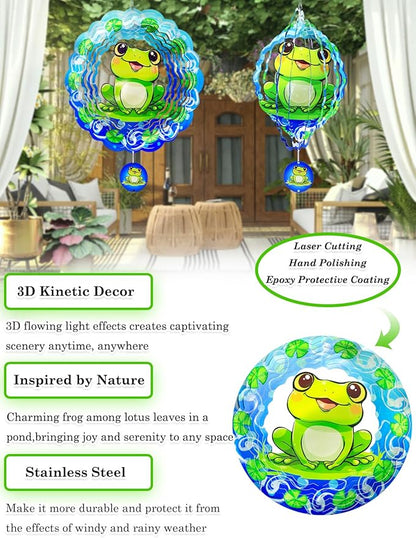 Frog Wind Spinner-3D Metal Hanging Wind Spinners, Perfect Ornament Gifts for Women/Men, 12 Inch Spinfinity Wind Spinner for Outdoor & Indoor Decorations, Yard Art, Garden Decoration