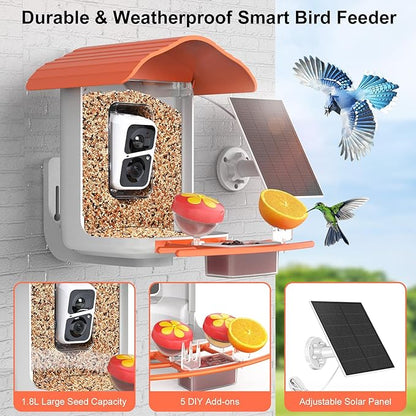birdsnap® PAV- Smart Bird Feeder with Camera Solar Powered, 64GB Card & 2K HD Record Video Bird Camera Live with 5 DIY Add-ons, AI Identify Auto Capture, Ideal Gift for Birds Lover