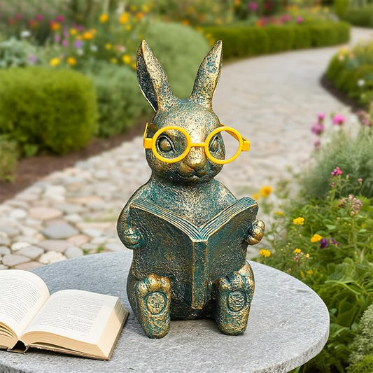 Solar Garden Decor, Adorable Rabbit Statue with Solar-Powered Glasses, Outdoor Bunny Figurine Lights for Patio, Yard & Balcony, for Kids, Mom & Grandma