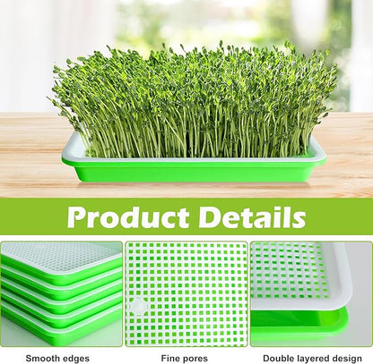 EBaokuup 10Pcs Seed Sprouter Tray with Drain Holes - BPA Free Seed Garden Plant Germination Propagation Trays, Soil-Free Wheatgrass Tray Sprouter Microgreens Growing Kit with Germinating Paper