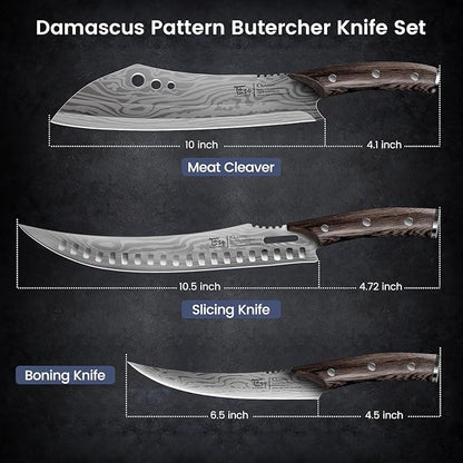 Butcher Knife Set, 3 PCS Kitchen Knives Set for Cutting, Meat Cleaver Chef Knife Set, Japanese Style High Carbon Steel Knives Set, Chopping & Slicing & Boning for Home and BBQ, Gift for Men