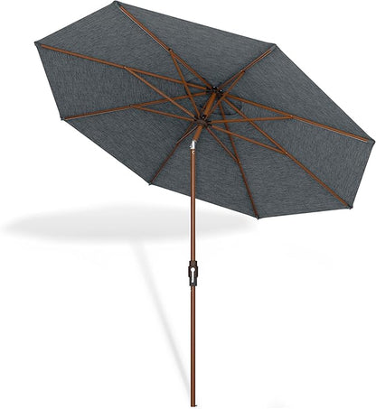 Midtown Umbrellas Sunbrella Umbrella Large Patio Umbrella 2-10 Feet in Cast Slate Fabric, Auto-Tilt Aluminum Frame Backyard Umbrella, Deck Umbrella, Garden Umbrella & Porch Umbrella - Wooden Pole
