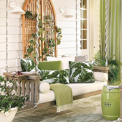 LVTXIII Set of 2 Patio Lumbar Pillows, 12”x20” Fade Resistant Outdoor Lumbar Pillow with Inners, Fluffy Decorative Garden Lumbar Cushions for Home Patio Coach Sofa Use, Palm Green