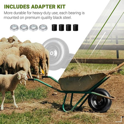 AR-PRO (2-Pack) 4.00-6" Tire and Wheel, 13" Pneumatic Tire and Rim for Wheelbarrow, 5/8" extra 3/4" Bearings and 1.75" Centered Hub, Fit for Most Garden Carts Hand Truck (Extra Nylon Spacers)