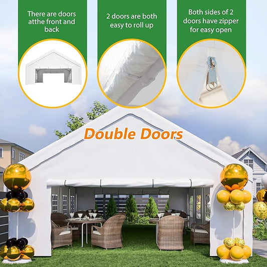 20x32 FT Heavy Duty Party Tent, White Outdoor Canopy with Removable Sidewalls & 3 Storage Bags, Waterproof Gazebo for Wedding, Camping, BBQ, and Commercial Events