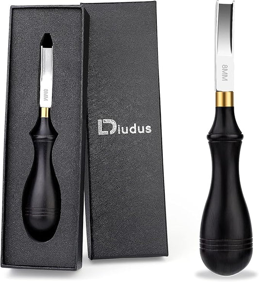 Diudus Leather Edge Beveler Tool, French Skiver, Wide Mouth Leather Edge Bevelers Skiving 8mm, Leather Edge Trimmer Crafting Tools with Wooden Handle for DIY Leather Craft