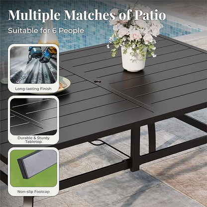 Patio Table and Chairs Set, Patio Dining Sets for 6 with Red Chairs and Metal Rectangular Table, 7-Piece Patio Furniture Set for Deck Backyard Poolside