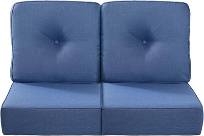 Luxury 22x24/22x25 6-Inch Outdoor Seat Cushions - Set of 2 Water Repellent Patio Chair Comfortable Cushion for Porch Rattan Dining Rocker Glider Loveseat Couch Sectional Sofa - Navy Blue