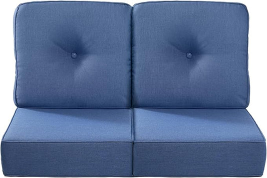 Luxury 22x24/22x25 6-Inch Outdoor Seat Cushions - Set of 2 Water Repellent Patio Chair Comfortable Cushion for Porch Rattan Dining Rocker Glider Loveseat Couch Sectional Sofa - Navy Blue