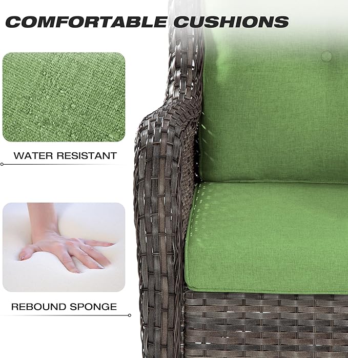 Joyside Outdoor Swivel Rocker Patio Chairs Set of 2 and Matching Side Table - 3 Piece Wicker Patio Bistro Set with Premium Fabric Cushions(Mixed Grey/Green)