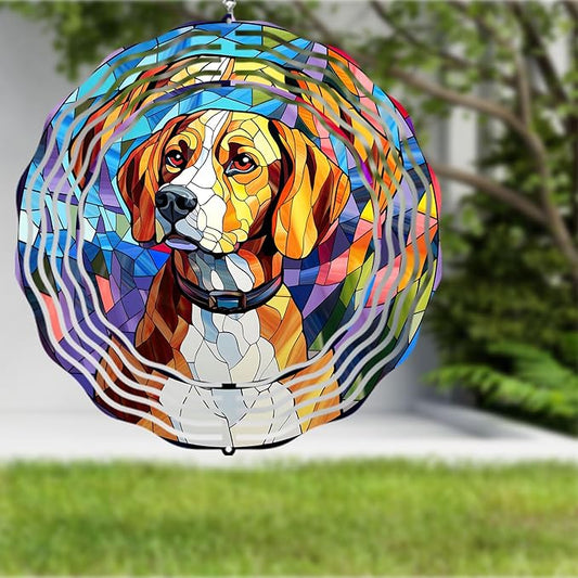 Beagle Dog Wind Spinners Outdoor Dog Memorial Gifts, 3D Metal Kinetic Hanging Garden Wind Spinner, Spinner Decor, Wind Sculptures for Outdoor & Indoor, Window, Yard Decor (Beagle 1)