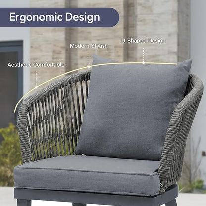 PURPLE LEAF 5 Pieces Patio Dining Set Wicker Outdoor Furniture Rectangular Table and Chairs Set for Garden Deck Aluminum Frame Backyard Kitchen Set, Cushions and Pillows Included Grey