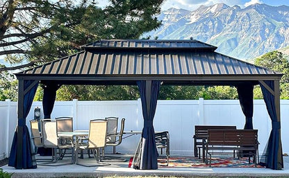 PURPLE LEAF 12' X 20' Hardtop Gazebo Pavilion for Outdoor with Netting and Curtains Deck Backyard Heavy Duty Sunshade Large Metal Patio Permanent Canopy