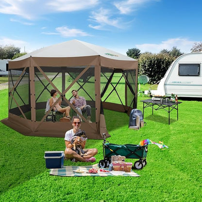 COBIZI 15x15ft Extra Large Pop-Up Gazebo Canopy Tent with Mosquito Netting, Spacious Easy Set-Up Screened Shelter, Durable Outdoor Pavilion with Ground Stakes, Perfect for Patio, Backyard, and Lawn