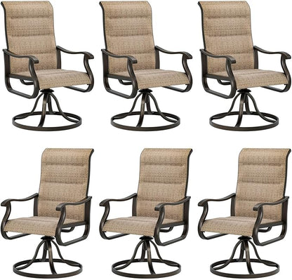 UDPATIO Patio Swivel Dining Chairs Set of 6, Outdoor Swivel Chairs High Back with All Weather Padded Textilene, Metal Rocking Frame for Lawn Garden, Brown