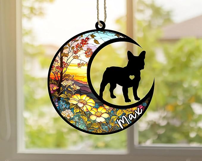 Personalized Dog Memorial, Custom Name French Bulldog-Frenchie Dog Christmas Ornament with Name, Custom Breeds, Pet Loss Light Catcher, Gifts for Lovers Loss of Pet Sympathy on Mothers Day Christmas