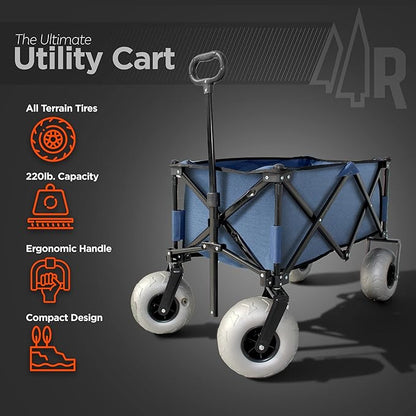 Beach Wagon with Big Wheels for Sand - All Terrain Steel Frame Utility Cart with 9" Pneumatic Tires, Collapsible Folding Design (Sand Warrior RX800)