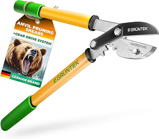 GRÜNTEK Anvil Pruning Loppers GRIZZLY, 18.5" – Gear Drive Cutting System, Sharp Heavy Duty Tree Lopping Shears for Green & Dry Wood