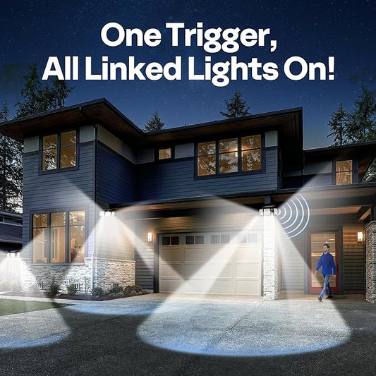 VIVOHOME Linkable Solar Lights Outdoor, Dual Roating Motion Sensor Flood Lights Solar Powered Security Light with 3 Heads, 2500LM, IP65 Waterproof for Outside, Yard, Garage, Wall, Patio