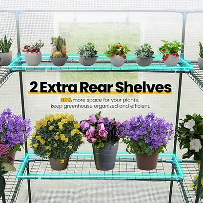 KING BIRD Premium Greenhouse for Outdoors, 84 x 56 x 77 Upgraded PE Cover & Steel Frame Walk in Hot House, w/ Zippered Screen Windows Mesh Door, 3 Tiers 20 Shelves for Outside Garden, White