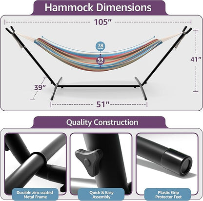 Sorbus 2-Person Luxury Hammock with Steel Stand- Premium Cotton Blend 60" Large Bed- Heavy Duty 450lbs Portable w/Carrying Case - for Garden Yard Patio Outdoor Camping Gifts- Washable