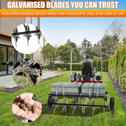 48" Tow Behind Plug Aerator with Transport Wheels, Plug Aerator Tow Behind with 30 Galvanised Steel Tines, Tow Behind Aerator for Gardens, Lawns, Farms