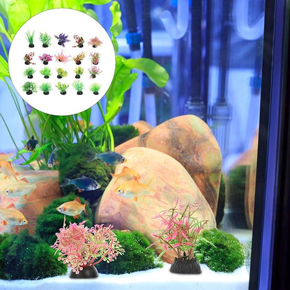 20pcs Fish Tank Decorations Set Aquarium Plants, Colorful Artificial Decor - Mini Plastic Water Plants Grass Accessories for Betta Goldfish Turtle, Random Color