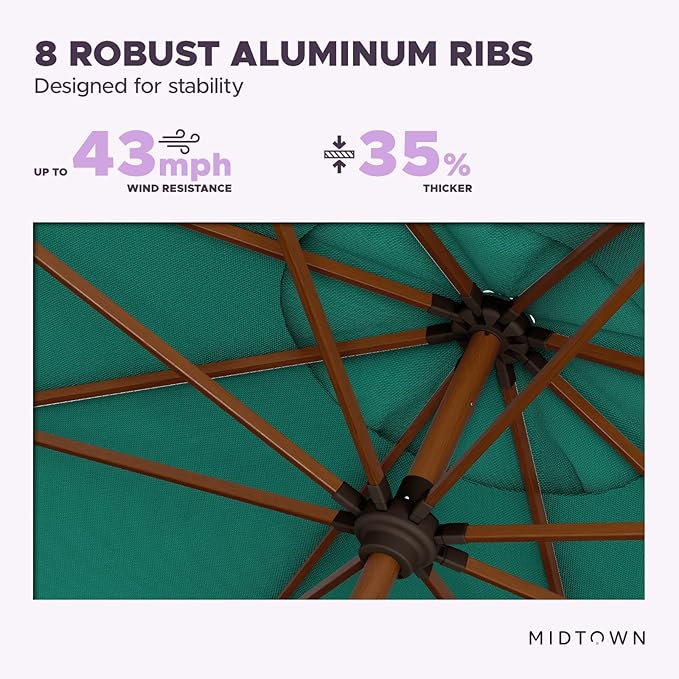 Midtown Umbrellas Sunbrella Umbrella Outdoor Patio Umbrella 2-9 Feet in Canvas Teal Acrylic Fabric, Auto-Tilt Aluminum Frame For Backyard Umbrella, Deck Umbrella & Porch Umbrella - Wooden Pole