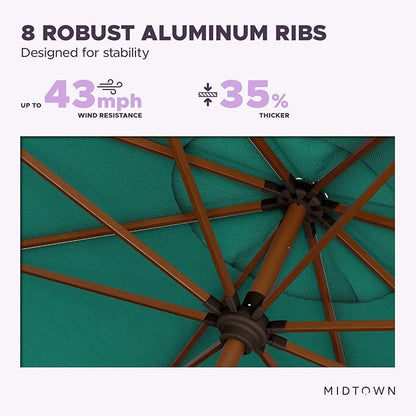 Midtown Umbrellas Sunbrella Umbrella Large Patio Umbrella 2-10 Feet in Canvas Teal Fabric Auto-Tilt Aluminum Frame Backyard Umbrella, Deck Umbrella, Garden Umbrella & Porch Umbrella - Wooden Pole