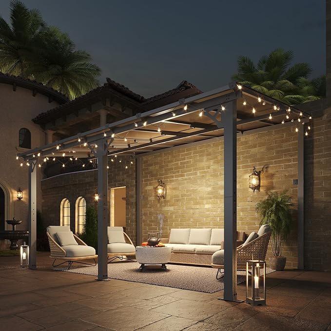 Aoxun 10’x 14’ Gazebo, Wall Mounted Gazebos Pergola on Clearance, Outdoor Patio, Large Wall-Mounted Heavy Duty Awnings for Patio, Decks, Backyard
