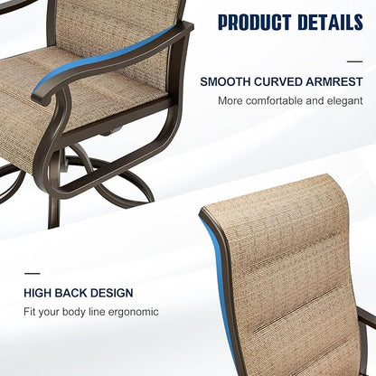 UDPATIO Patio Swivel Dining Chairs Set of 8, Outdoor Swivel Chairs High Back with All Weather Padded Textilene, Metal Rocking Frame for Lawn Garden Backyard, Brown