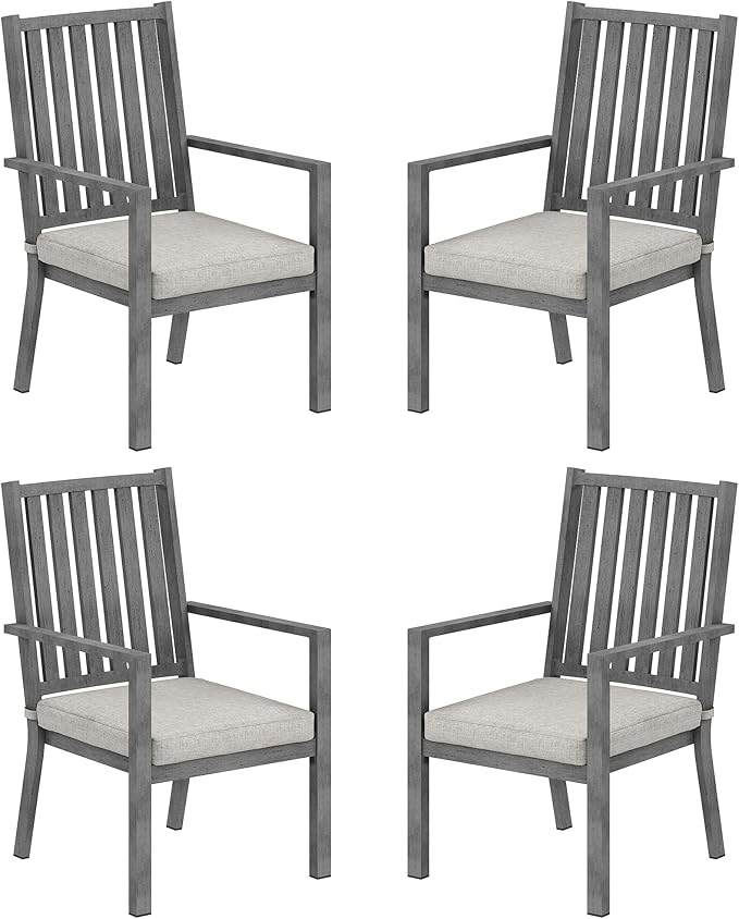 Patio Dining Chair Set of 4, Aluminum Outdoor Dining Chairs with Waterproof Cushions, Metal Outdoor Patio Furniture Seating for Porch, Balcony, Deck, Backyard, Gray