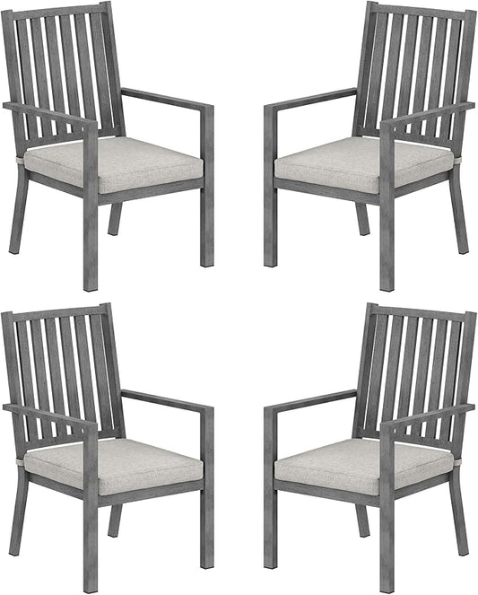 Patio Dining Chair Set of 4, Aluminum Outdoor Dining Chairs with Waterproof Cushions, Metal Outdoor Patio Furniture Seating for Porch, Balcony, Deck, Backyard, Gray