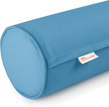 Austin Horn Classics Sunbrella Set of 2 Zippered Neck Bolster Pillow, Made with Sunbrella Fabric, Cylinder Pillows, for Couch & Bed, Decorative Round Throw Pillow, Back & Neck Support (Peacock Blue)